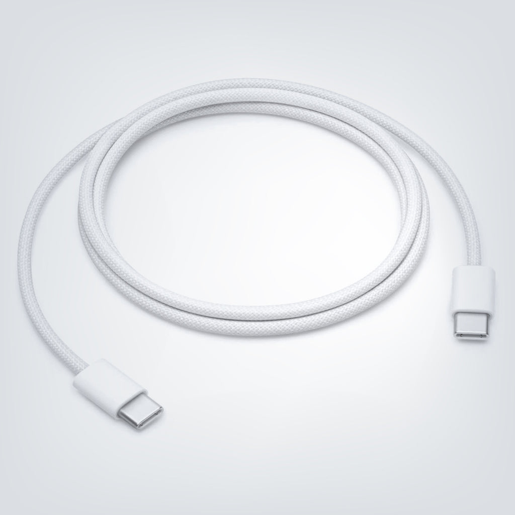 White USB-C cable on a light gray background