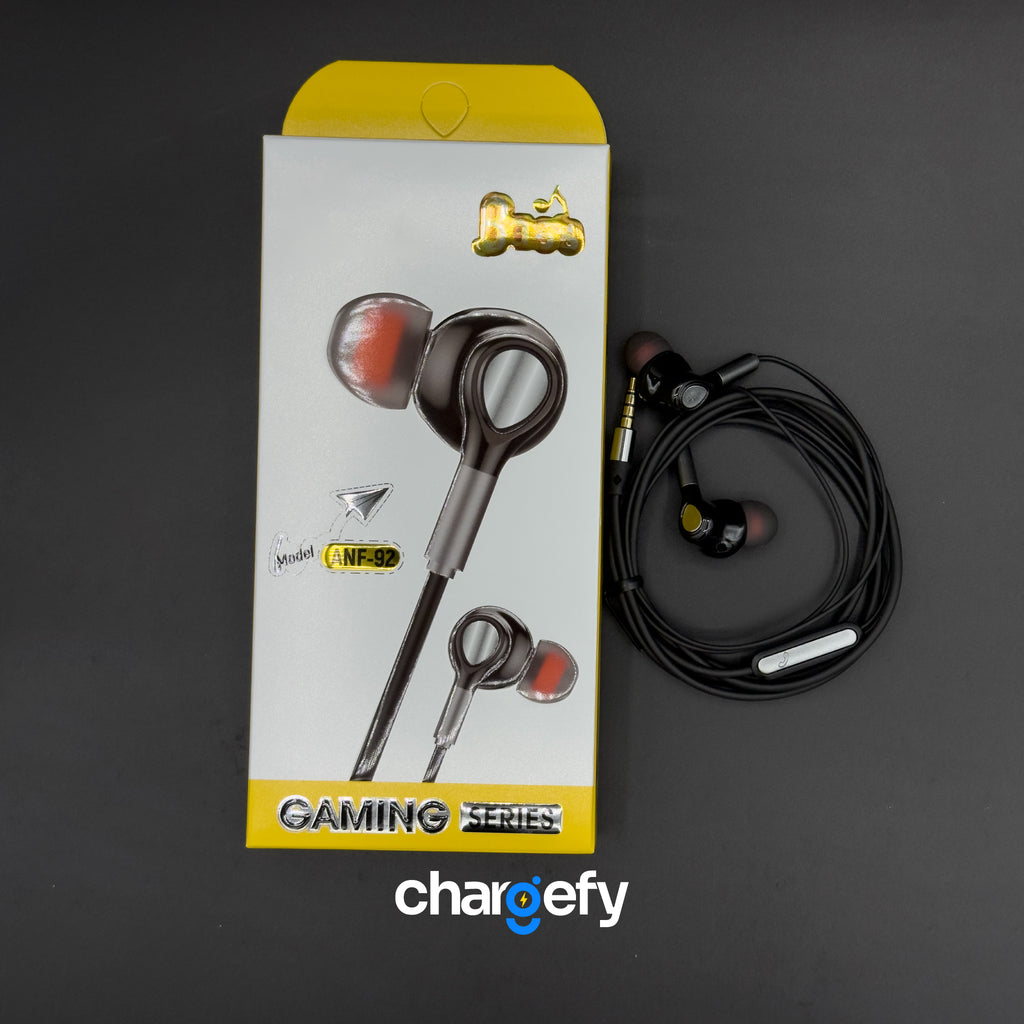 ANF-92 Extra Bass Gaming Earphones - In-Ear Headset with Mic for Mobile & Console