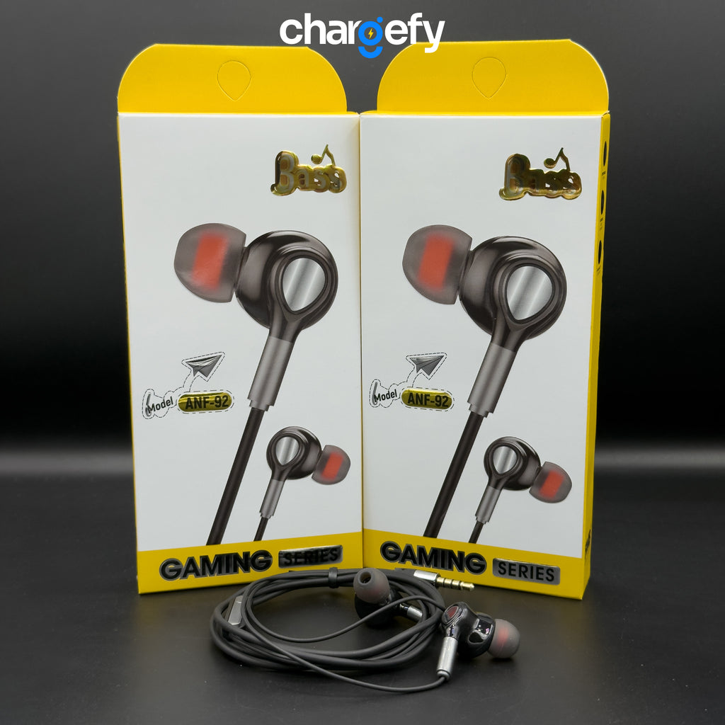 ANF-92 Extra Bass Gaming Earphones - In-Ear Headset with Mic for Mobile & Console
