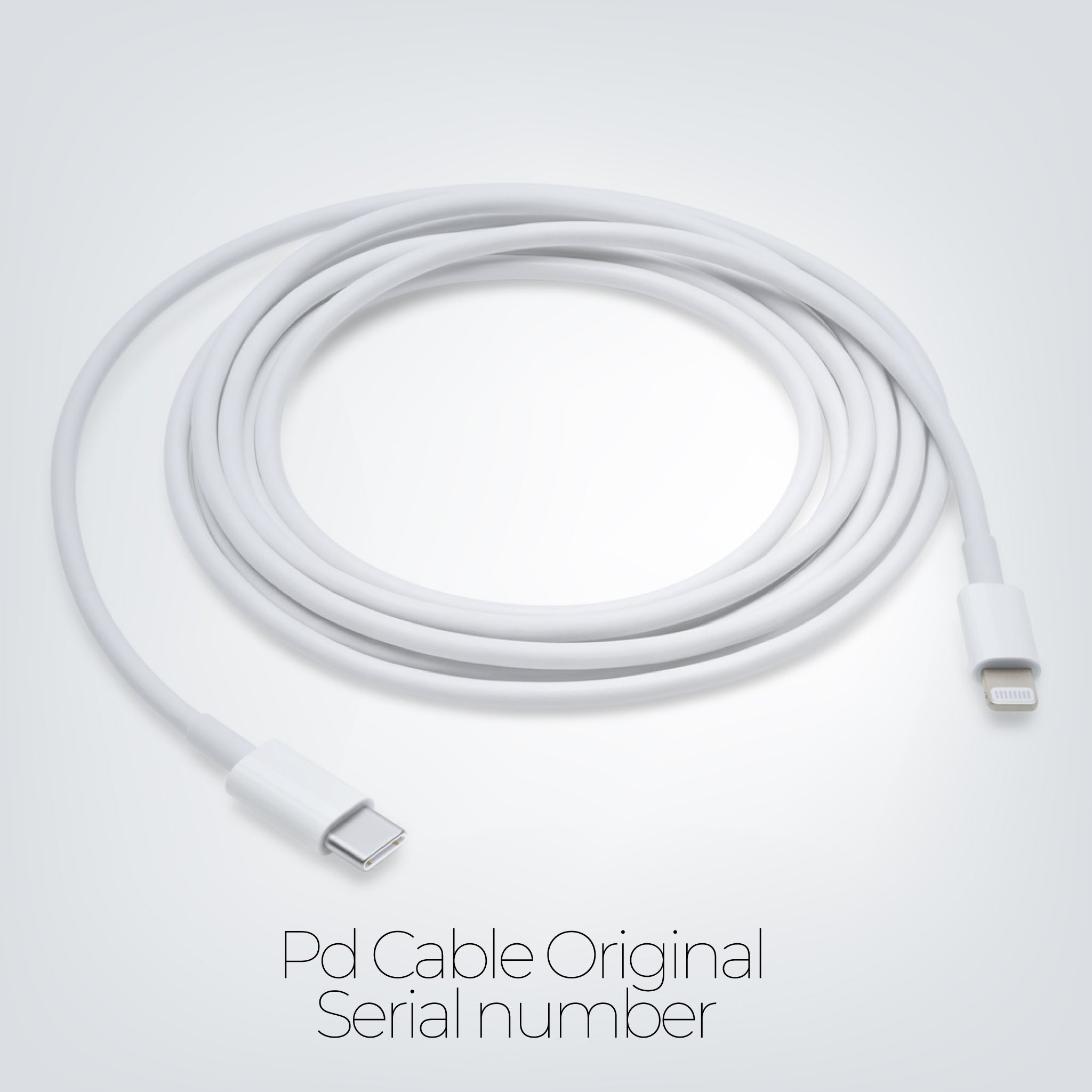 White cable with connectors on a light gray background