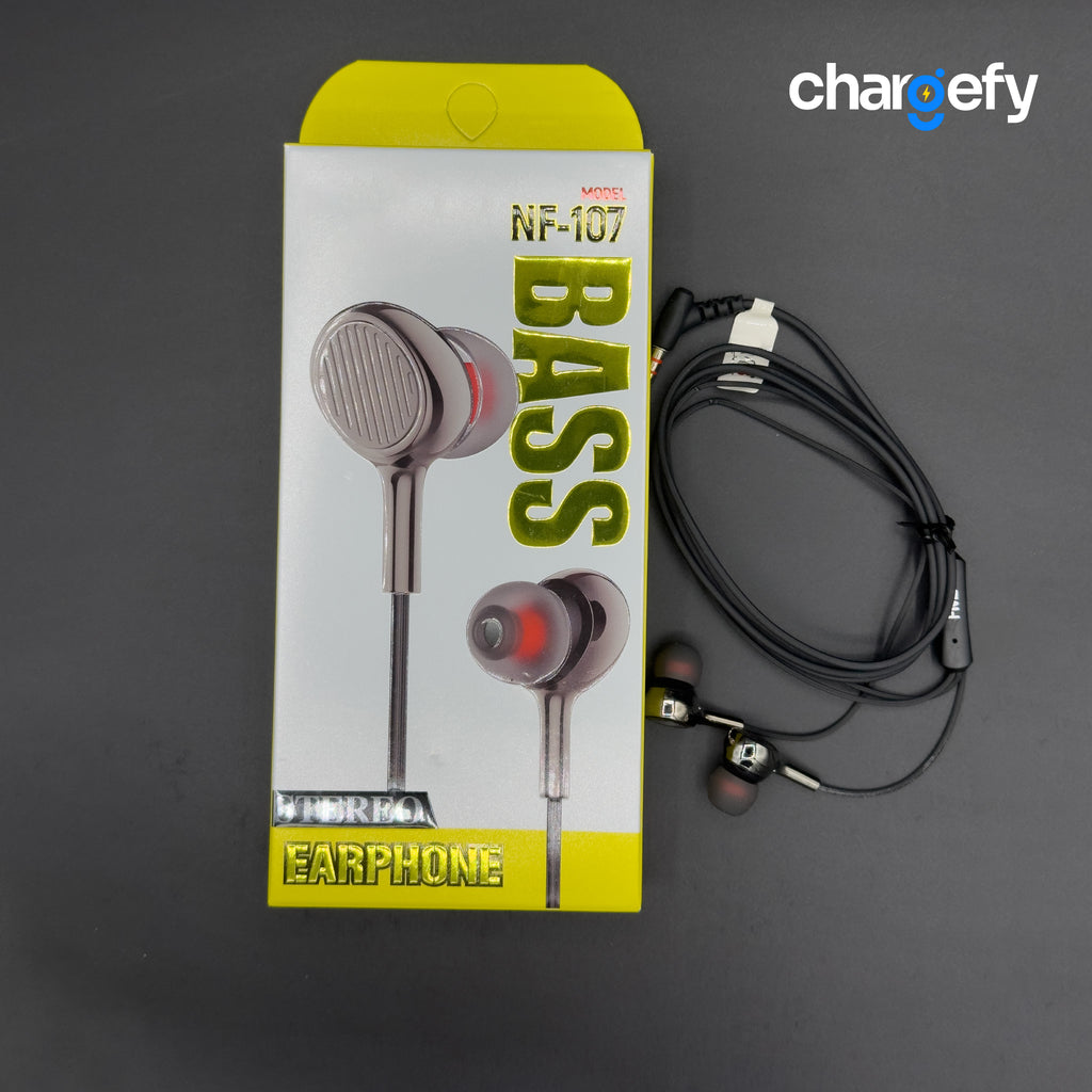 NF-107 Gaming Stereo Earphones - Metal Housing with Mic & Bass Boost