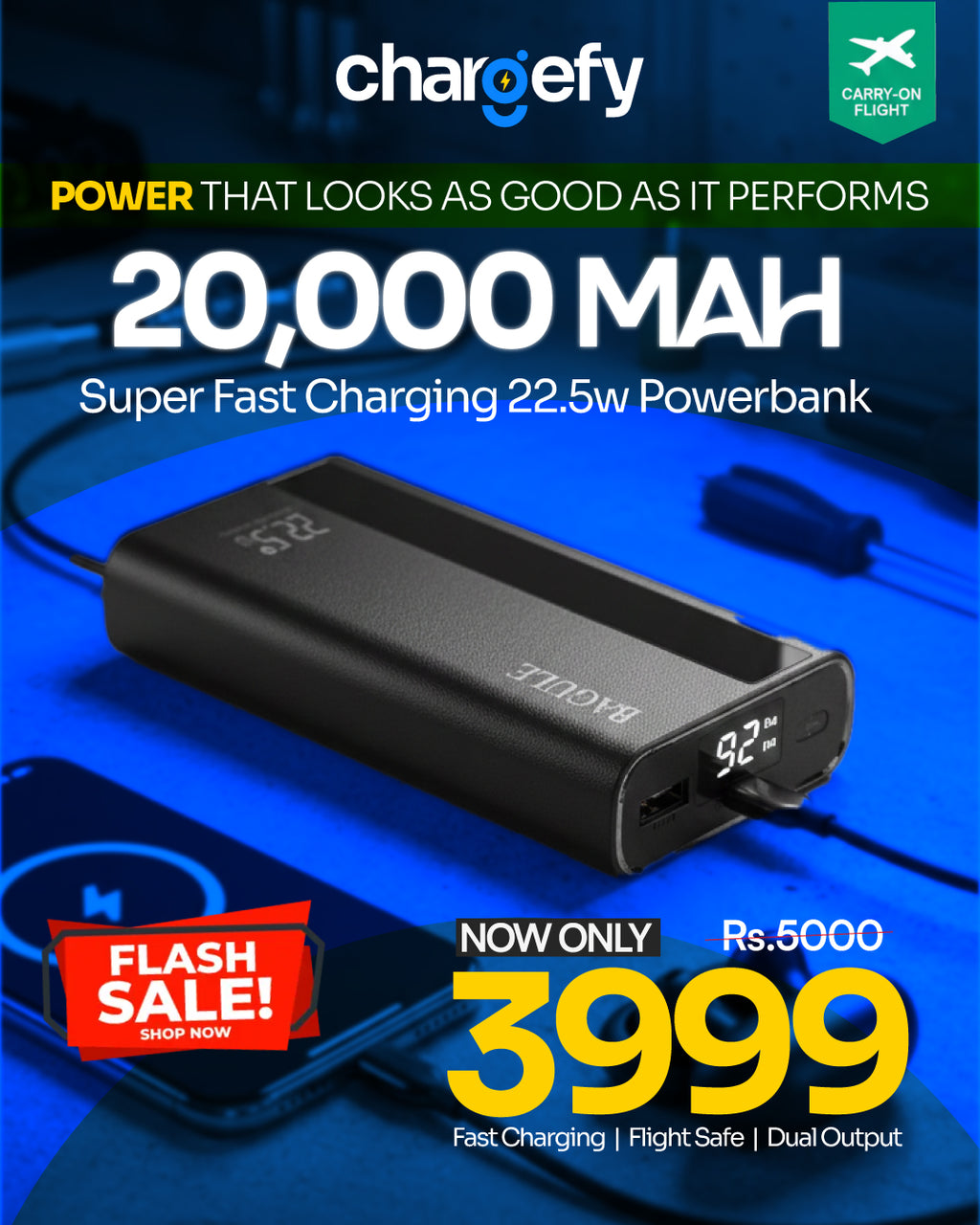 20,000mAh Power Bank - 22.5W Fast Charging with Dual Output | Portable Charger